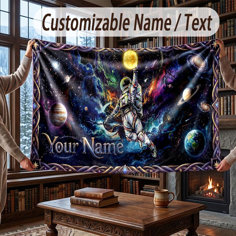 Coperta Cosmica a Tema Spaziale con Nome Personalizzato Testo Coperta Personalizzata Morbida Accogliente per Casa Divano Letto