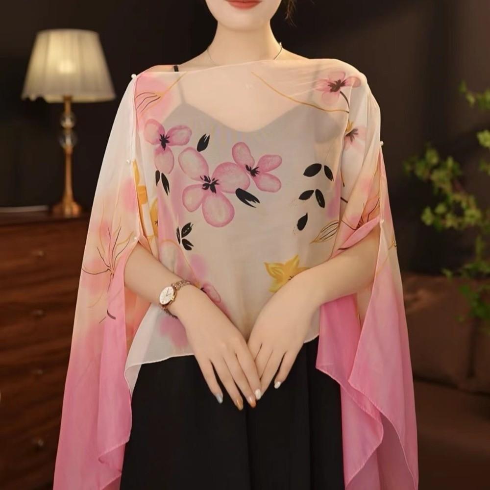 

Long Length Sun Protection Shawl Flower Pattern Chiffon Scarf Fashion Breathable Shawl Beach Wear Style N