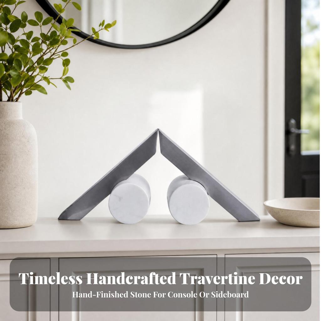 Abstract Geometric Sculptural Ornament Versatile Stone and Metal Tabletop Decor