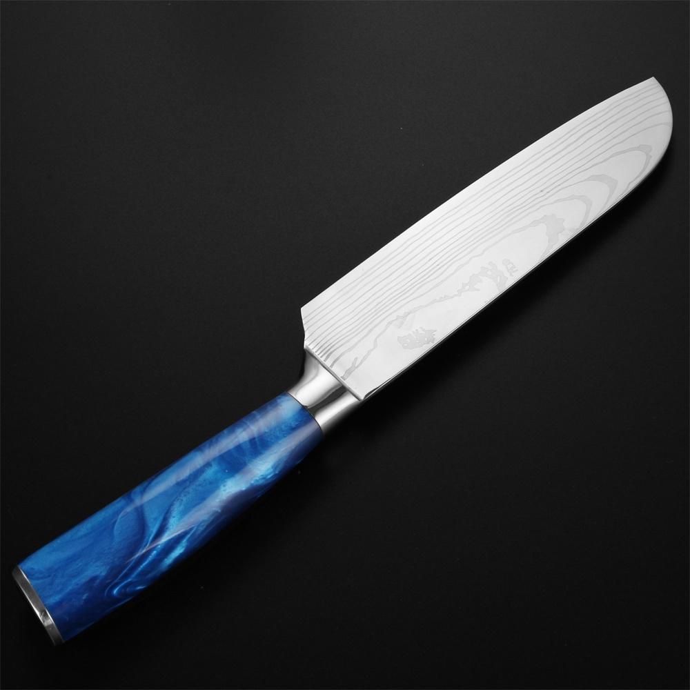 Cuțite din oțel inoxidabil Set 10 bucăți Imitație model Damasc Cuțite de bucătărie Santoku Cuțite de tăiat cuțite cu capac pentru cuțite