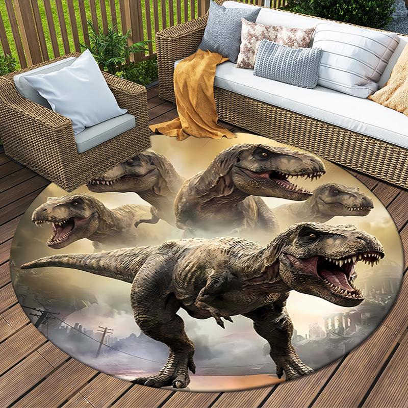 Dinosaur T-rex Round Area Rug,Carpet Rug for Living Room Bedroom Sofa Playroom Decor,Non-slip Floor Mat