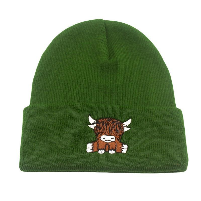 Autumn and winter pullover cold hat Scottish Highland cattle embroidered knitted hat neutral thermal knitted hat