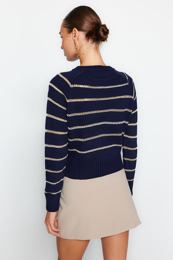 Moda Femei Pulover Nou Bleumarin cu sclipici Tricotaj în dungi Pulover