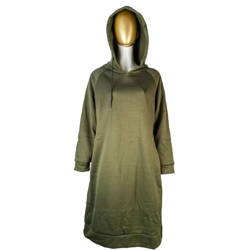GMXIA Autumn and Winter Hooded Pocket Dress Bottom Shirt Mid-Length Sweatshirt Women's Clothing