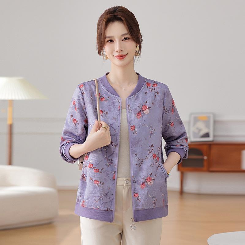 

Women s Spring/Autumn Printed Baseball Jacket for Mom 4XL [Suggested 135-150 kg] фіолетовий