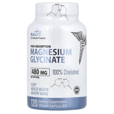 Nutri, Glicynian Magnezu, Wysoko Przyswajalny, 480 mg, 120 Kapsułek Wegetariańskich (160 mg na kapsułkę)