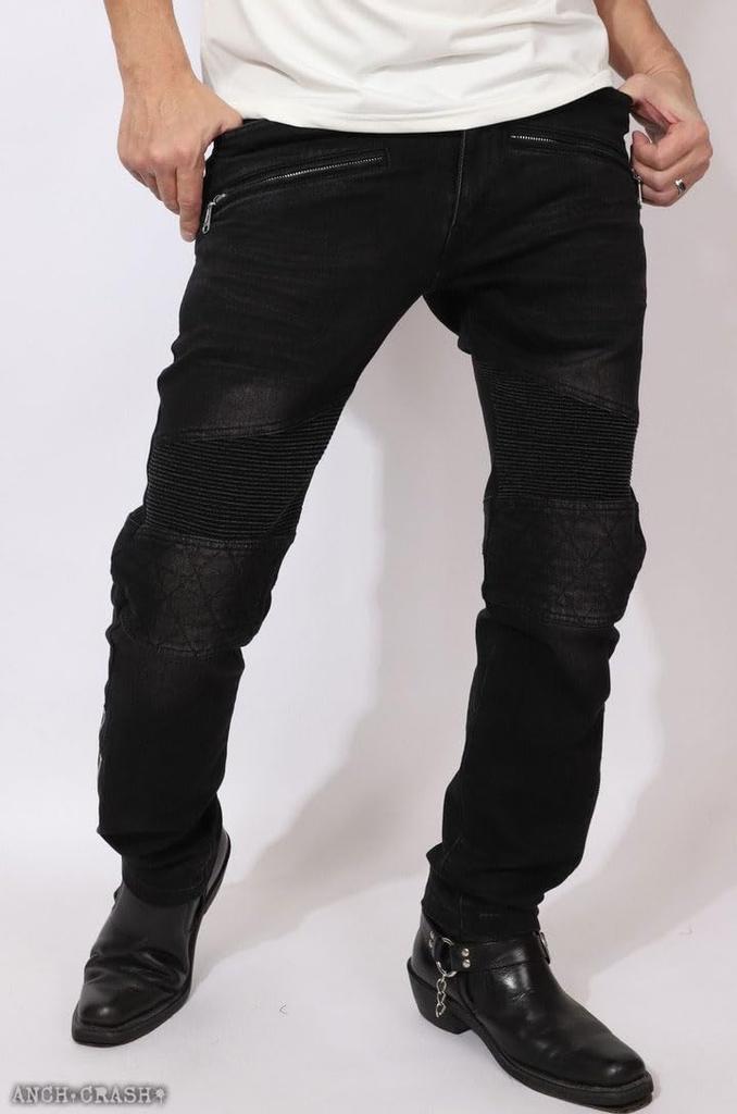 Vanson Embroidered Biker Denim Riding Size 30 NVBL-2303 Pants, Black,