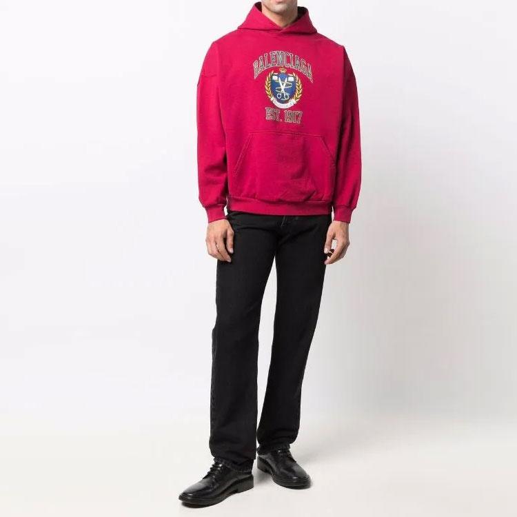 Balenciaga Est. 1917 College Logo Print Hoodie Wide Fit 'Red' Unisex 675003TLV906163