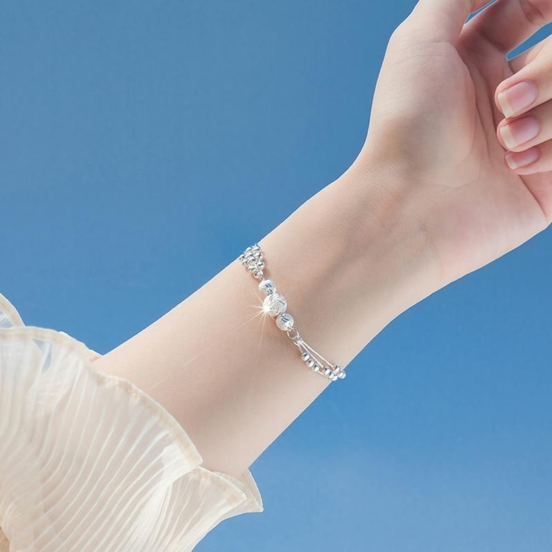 925 Sterlingsølv Rund Perle Charm Armbånd & Armring For Kvinner Jenter Fest Bohemsk Mote Smykker SL279