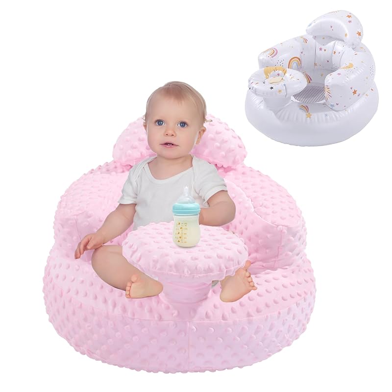 BALAPET Inflatable Baby Seat with Integrated Tray and Back Support for 3-36 Months Toddler, Soft Plush Baby Chair for Sitting Up, Blow Up Baby Floor