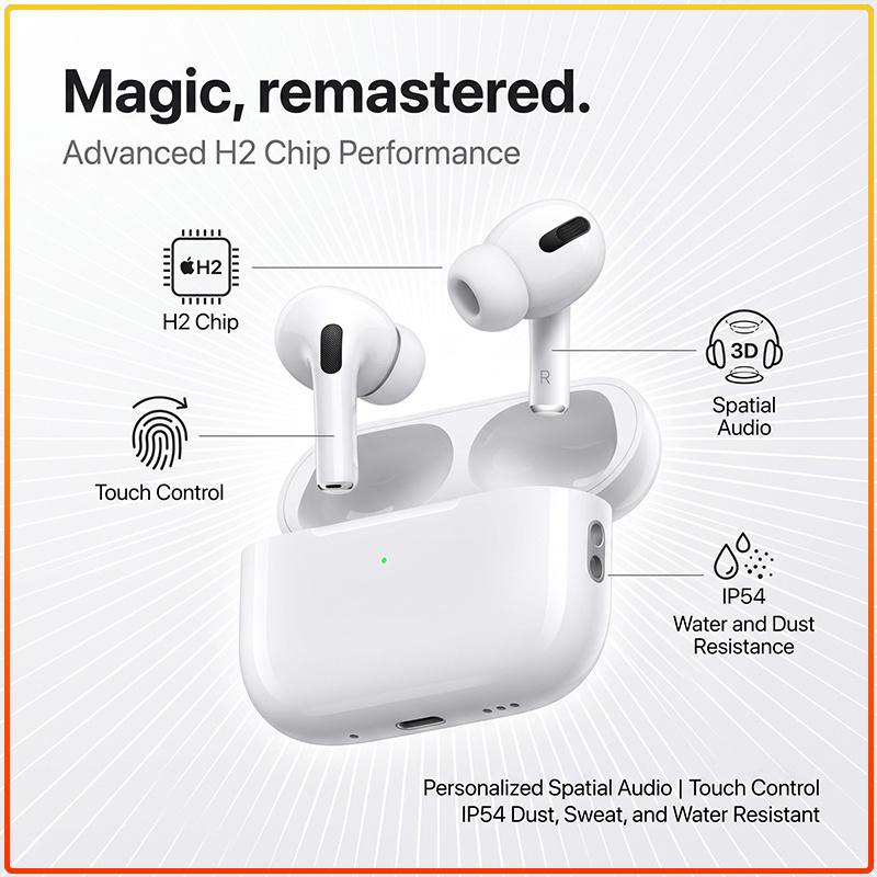 Authentische Apple AirPods Pro 2 Bluetooth-Kopfhörer Eingebautes Mikrofon Sport Wasserdicht Stereo-Sound In-Ear Noise Cancelling Ohrhörer