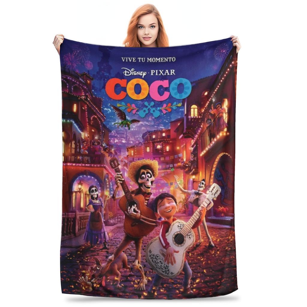 C-Coco Day of The Dead Cartoon Blanket Guitar Thankgiving Flannel Throw Blankets Bedding Portable Soft Warm Multifunction Quilt