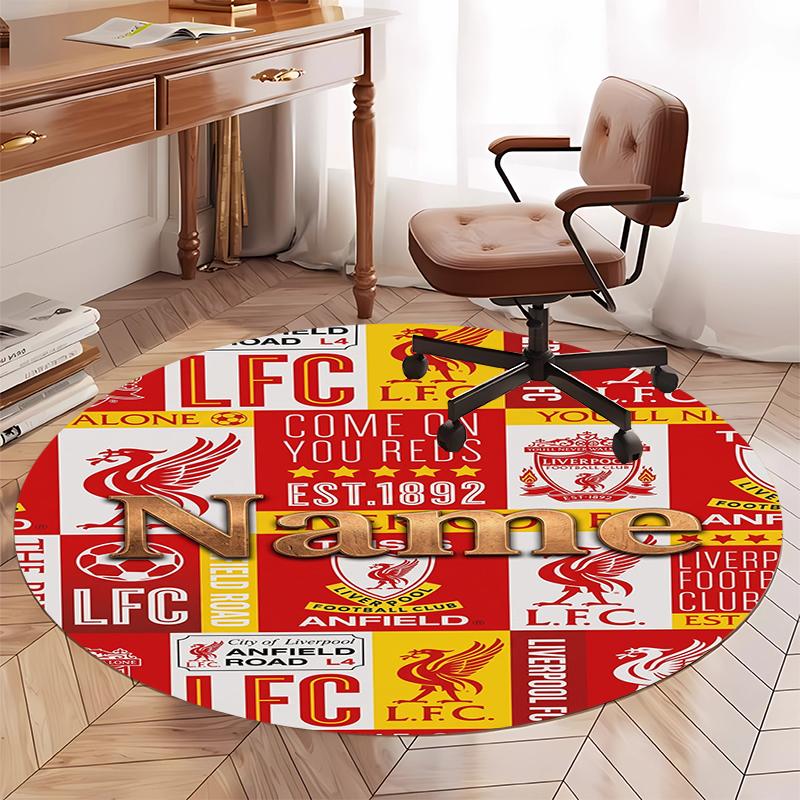 Benutzerdefinierter Name Liverpool Football Club Aufgedruckter Runder Teppich Teppich Stuhlteppich Bereichsteppich Eingang Fußmatten, für Bürostuhl Wohnzimmer Schlafzimmer Küchenraum.