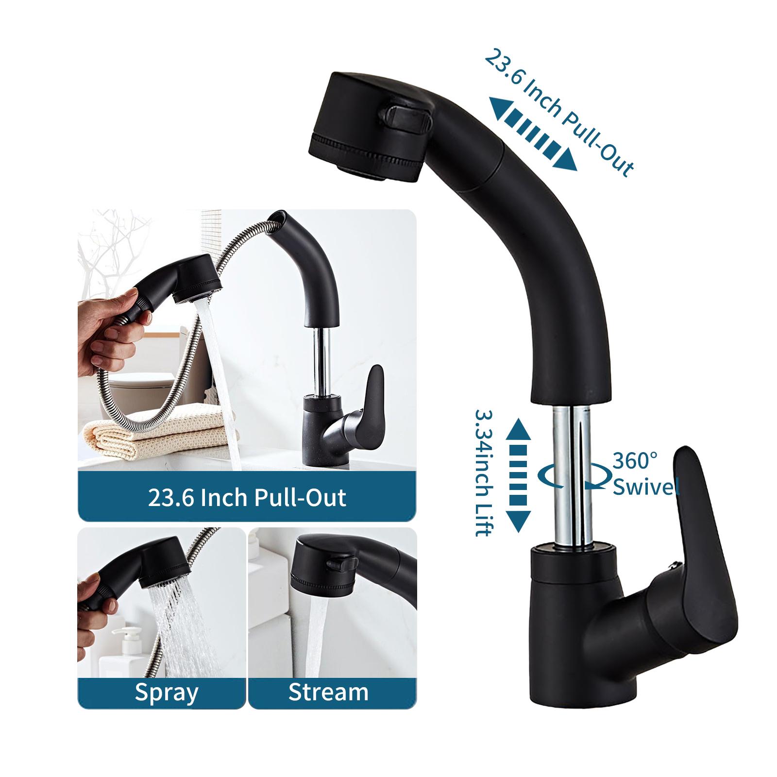 Lift & Pull Out Kitchen Faucets with 2 Spray Modes 360 degrees   Bathroom Basin Sink Faucets Pull Down Sprayer Ceramic Valve Brass Single Handle