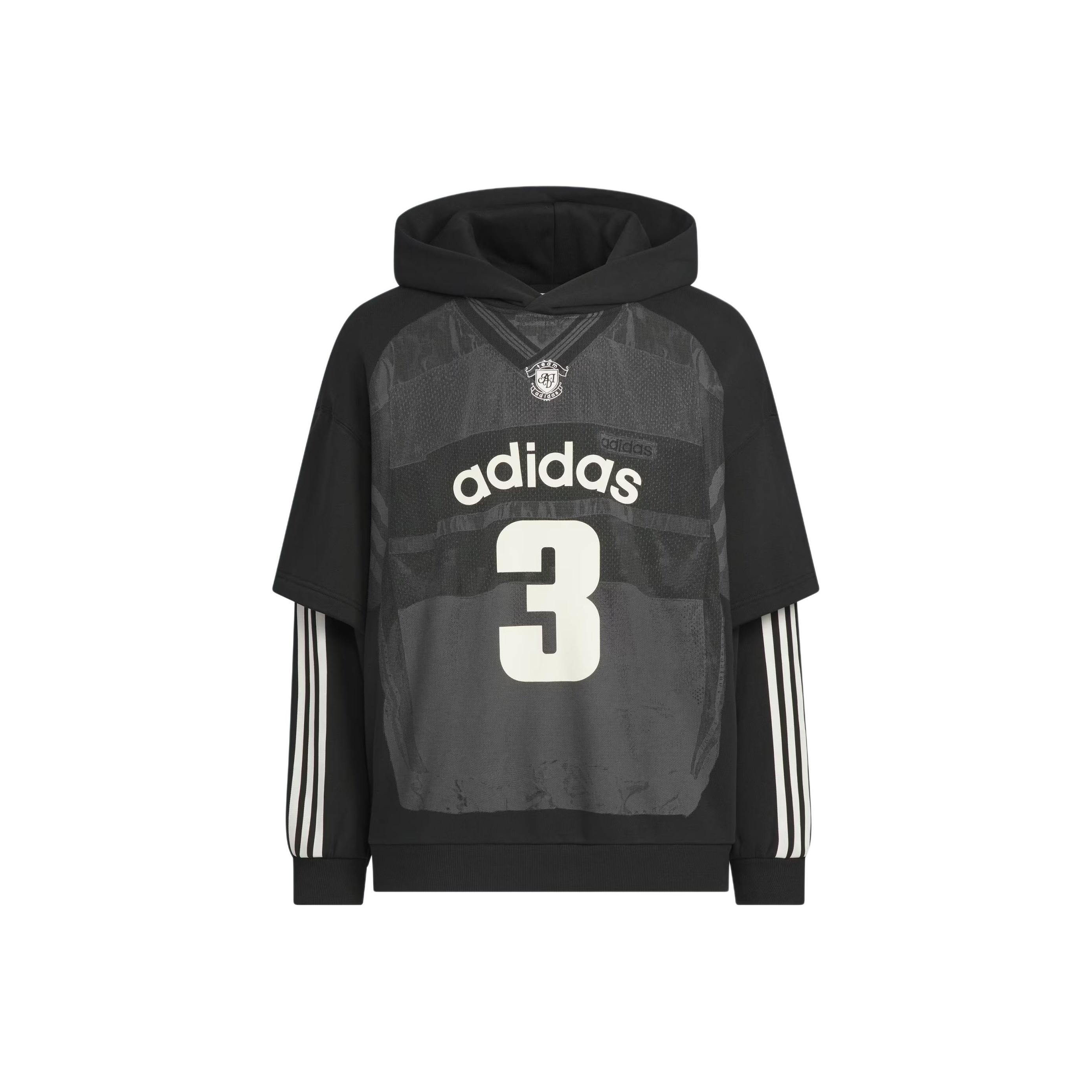 Adidas Originals Classic Embroidery Stripe Fake Two-Piece Hooded Sweatshirt Men s Black KC2607 L