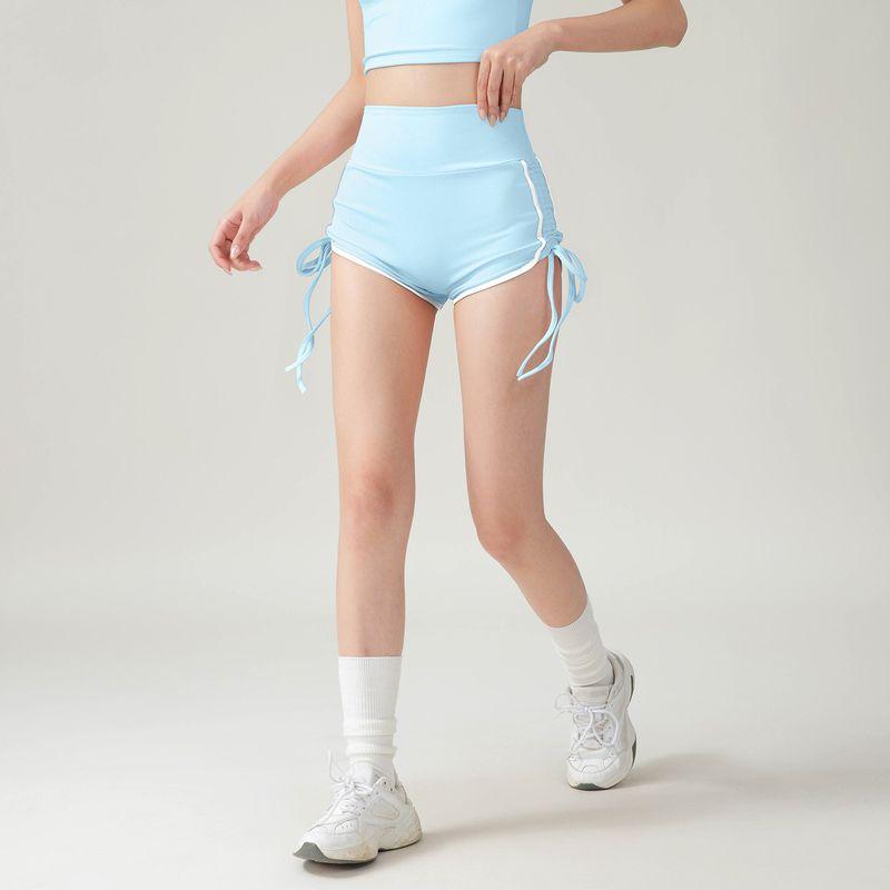 

European and American Style Sexy Drawstring Hot Pants, Butt-Lifting Breathable Set, Sports Shorts for Running, Fitness, Dancing, Yoga Two-Piece Set Blue S