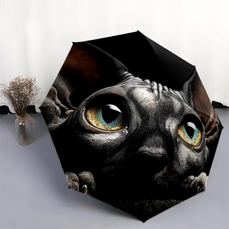 Vzor černá bezsrstá kočka, automatický skládací deštník, přenosný a skládací design, 8 výztuh, vánoční nebo narozeninový dárek.