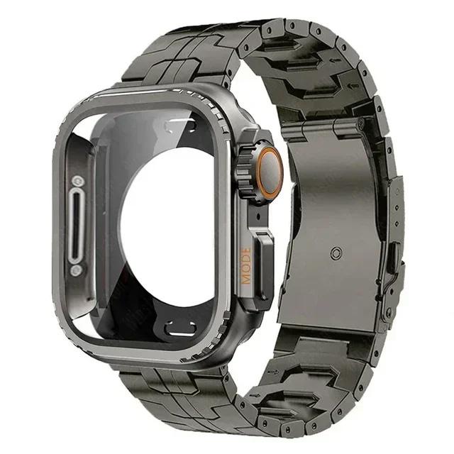 

Розкішний титановий браслет + корпус для Apple Watch Ultra ремінець 44 мм 45 мм 46 49 мм титановий конектор для IWatch серій 10 9 8 7 6 5 4 49mm ultra 1 2