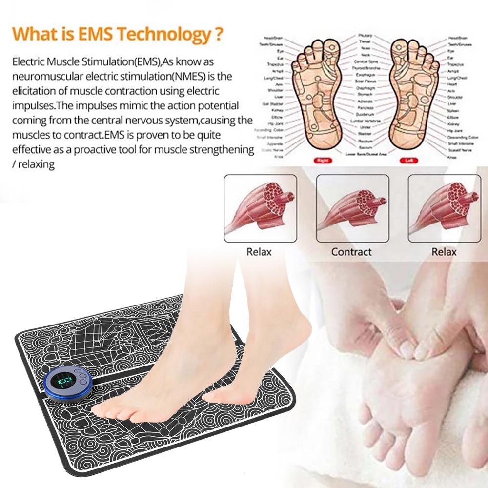 Fußmassagematte, USB-Aufladung, LED-Digitalanzeige, 19 Modi, 8 Gänge, EMS, elektrisches Fußakupunktmassagegerät, Muskelentlastungskissen
