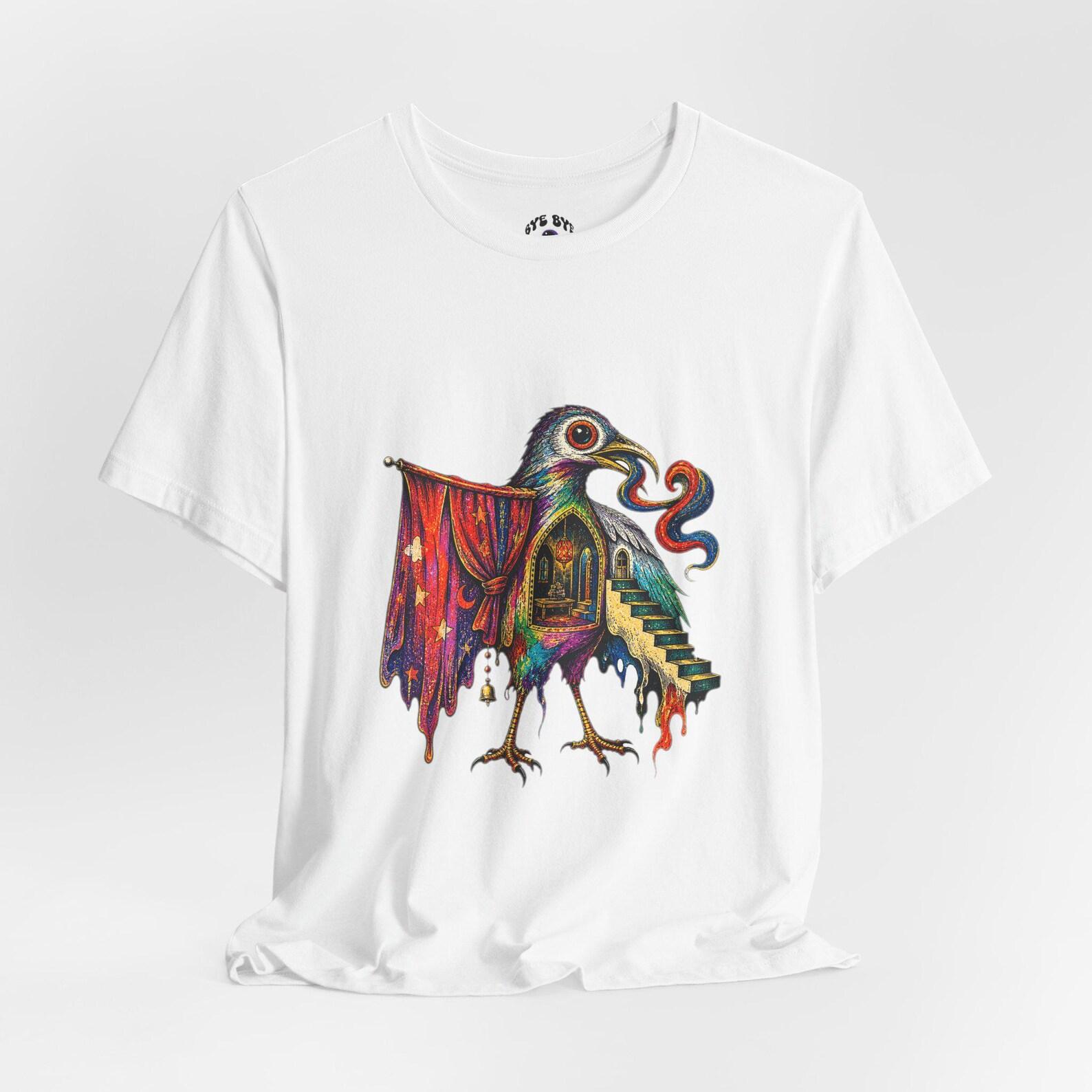 Psychedelic Raven Illustration Tee | Surreal Bird Art T-Shirt 4XL