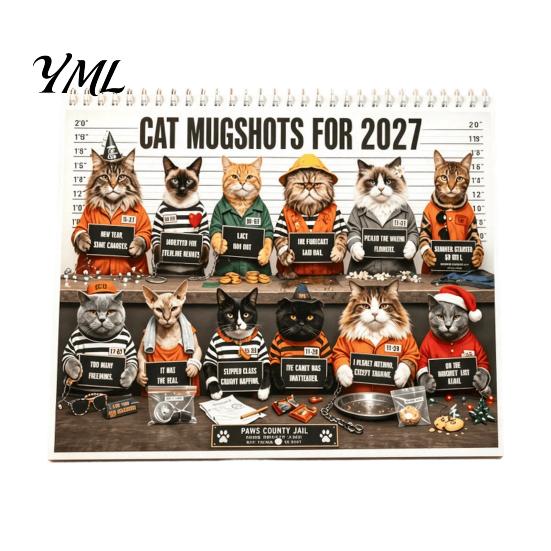 Funny Cat Monthly Planner 2027 Wall Calendar for Home Office, Large Print with Extra Date Display 12 Unique Cute Photos, Thick Paper Hanging