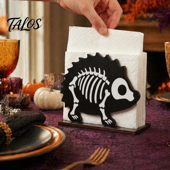 Kitchen Countertop Storage Halloween Wooden Napkin Holder, Ghost Pumpkin Skeleton Cat Bat Tissue Dispenser, Waterproof Party Supplies Tabletop
