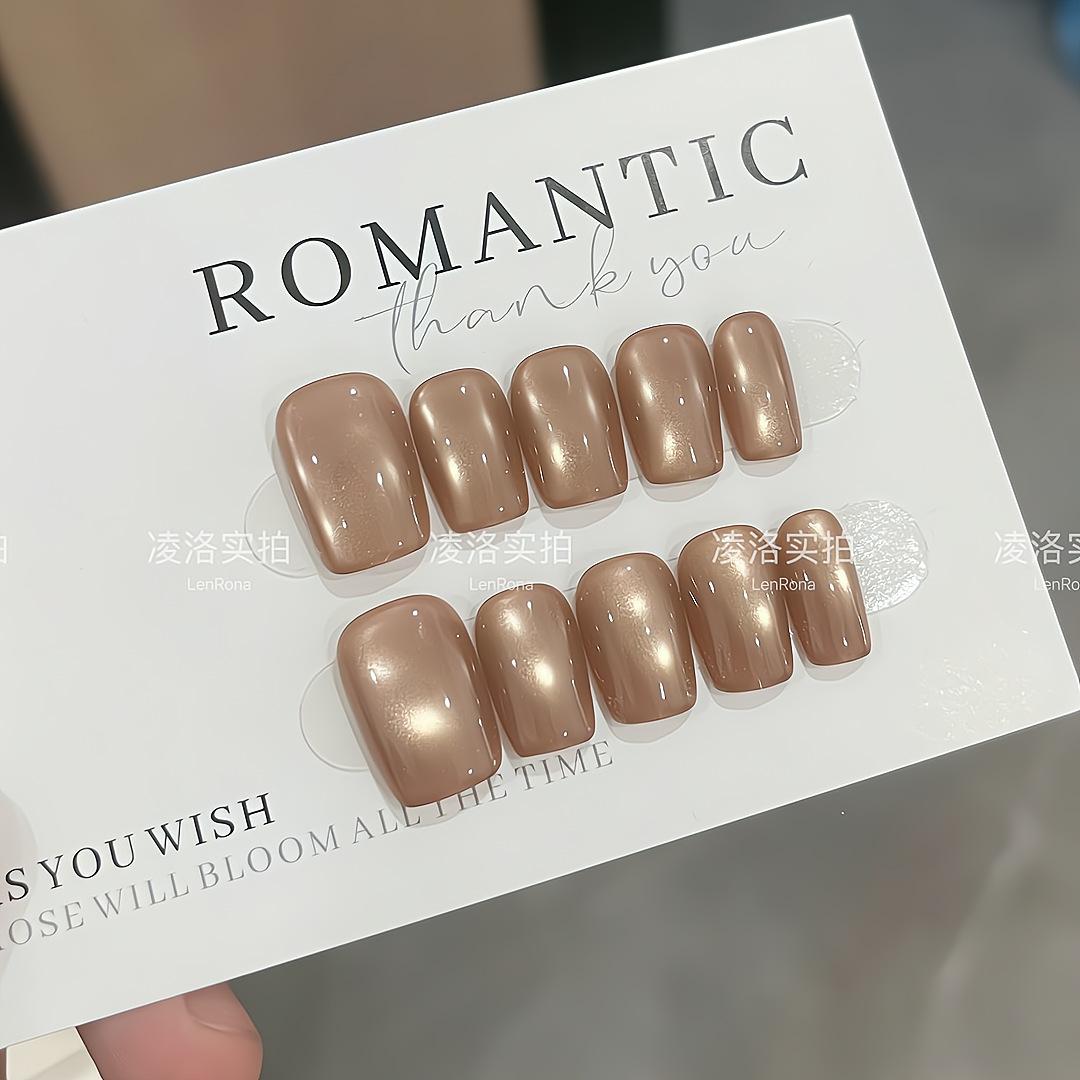 

Press on Nails Square Fake Nails with Glitter Design Artificial Acrylic Nails Glossy False Nails Full Cover Stick on Nails Glue on Nails for Women L