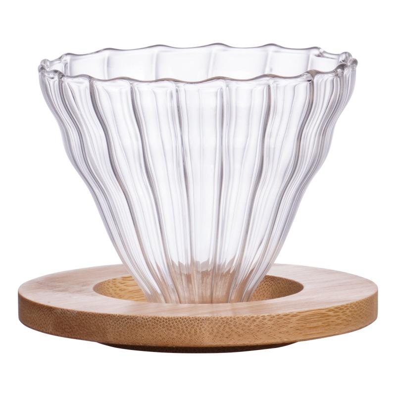 High Borosilicate Glass Coffee Pot Bamboo Wood Tray Coffee Filter Glass Coffee Pot Coffee Filter Cup