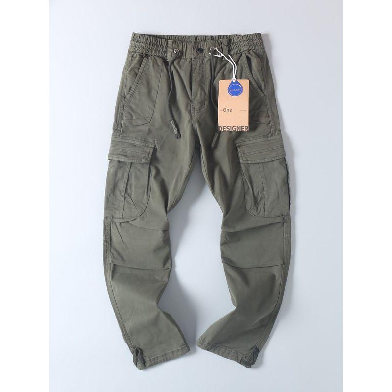 American Style Casual Spring & Fall Large Pocket Fashion All-Match Cargo Pants Men Retro Trendy Washed Pure Cotton Straight-Leg Trousers