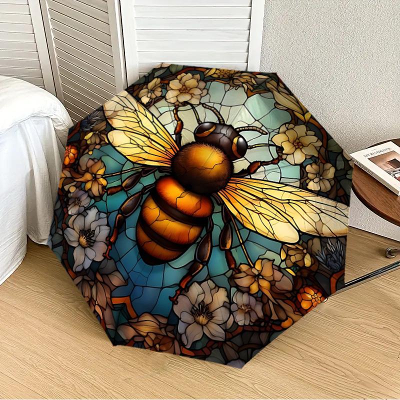 

1PC Bee Stained Art Automatic 8-Bone Folding Umbrella - Durable Polyester & Iron Frame,Userfriendly Operation yy250929180