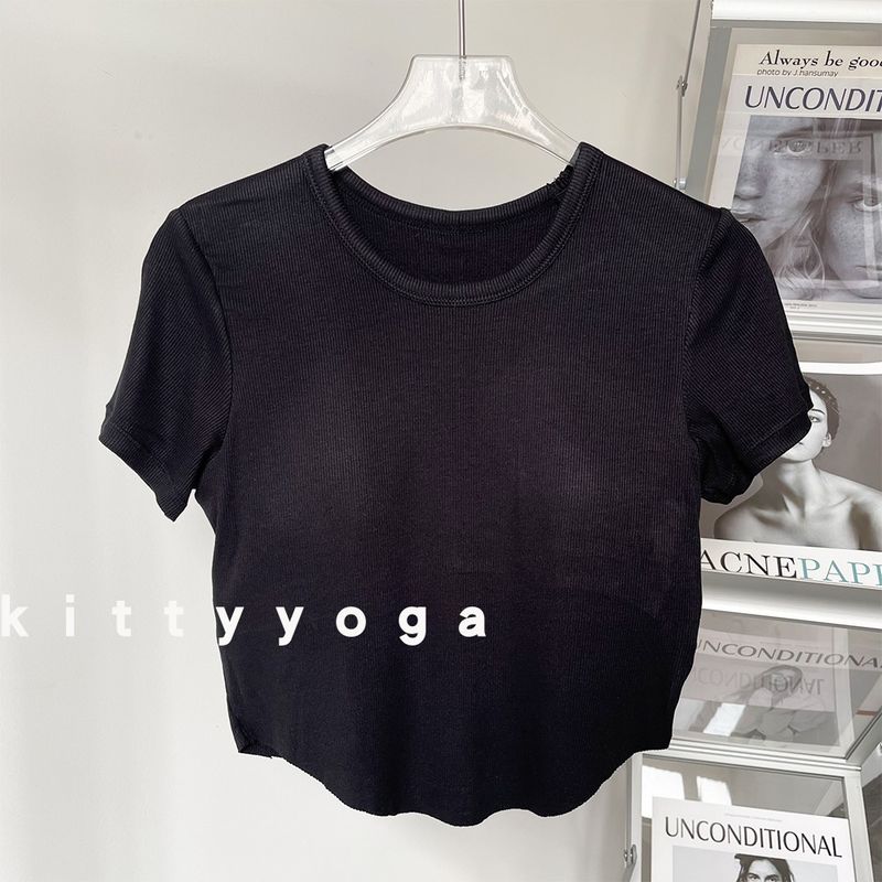 Sports Short Sleeve with Chest Pad Yoga Breathable Nude Feel Pilates Training Fitness Running Sports Back Shaping Tops