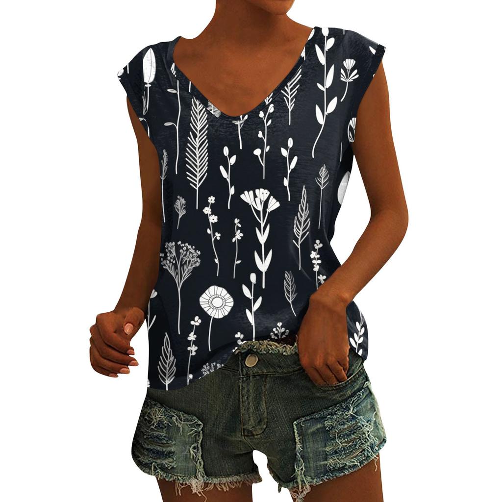 Damska luźna bluzka z krótkim rękawem i dekoltem w serek