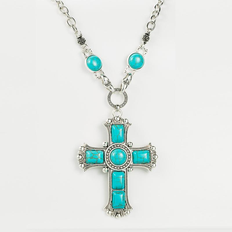 Retro Exaggerated Personalized Cross-shaped Necklace with Multiple Layers of Alloy Sweater Chain Pendant Accessory for Women