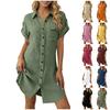 Vestido Camisa de Mujer con Botones Manga Corta Cuello Camisero Casual Holgado Vestido Túnica de Verano con Bolsillo y Puños Enrollados