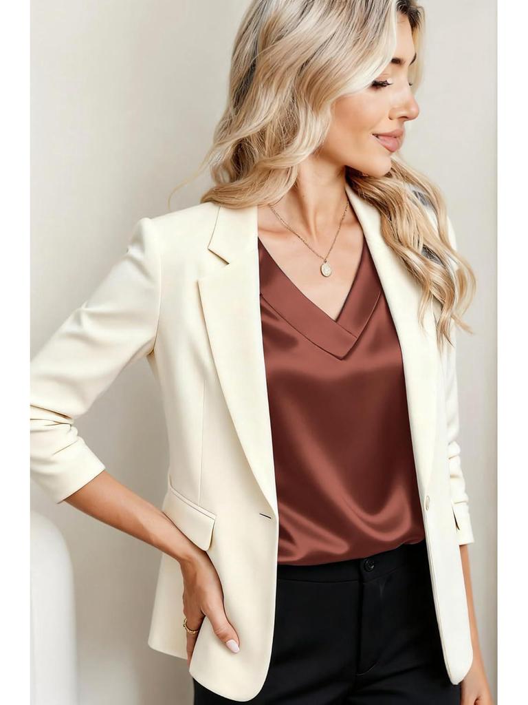 Europäisches & Amerikanisches Seiden V-Ausschnitt Damen Business Casual Kurzarmhemd