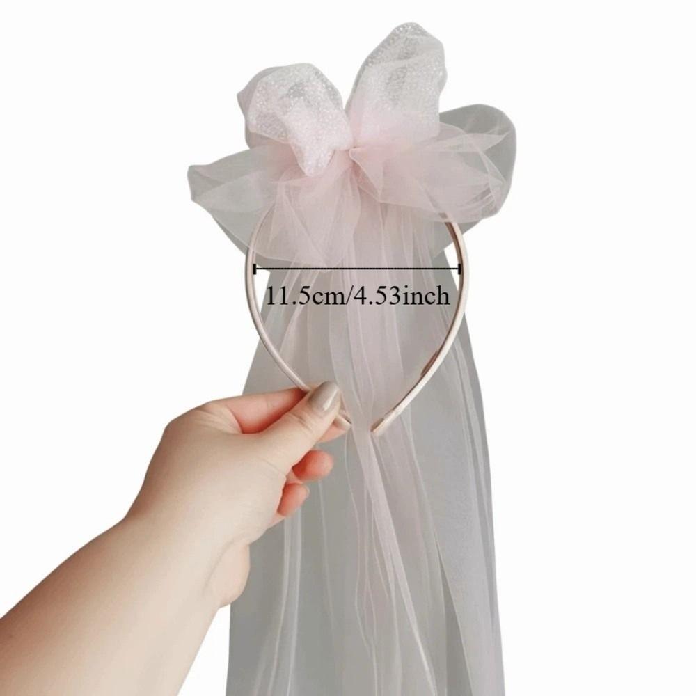 Fashion Flowing Bow Veil Hair Hoop Polyester Beige Girls Head Gauze Hairband Mesh Bridal Tulle Women