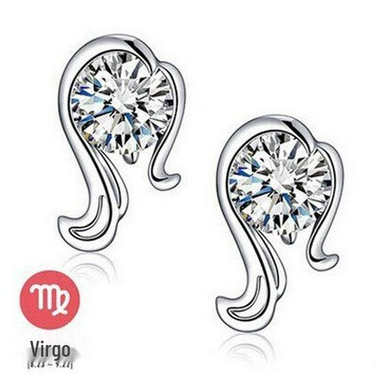 Wei Hua Retro Zodiac Silver-Plated Zircon Stud Earrings for Women