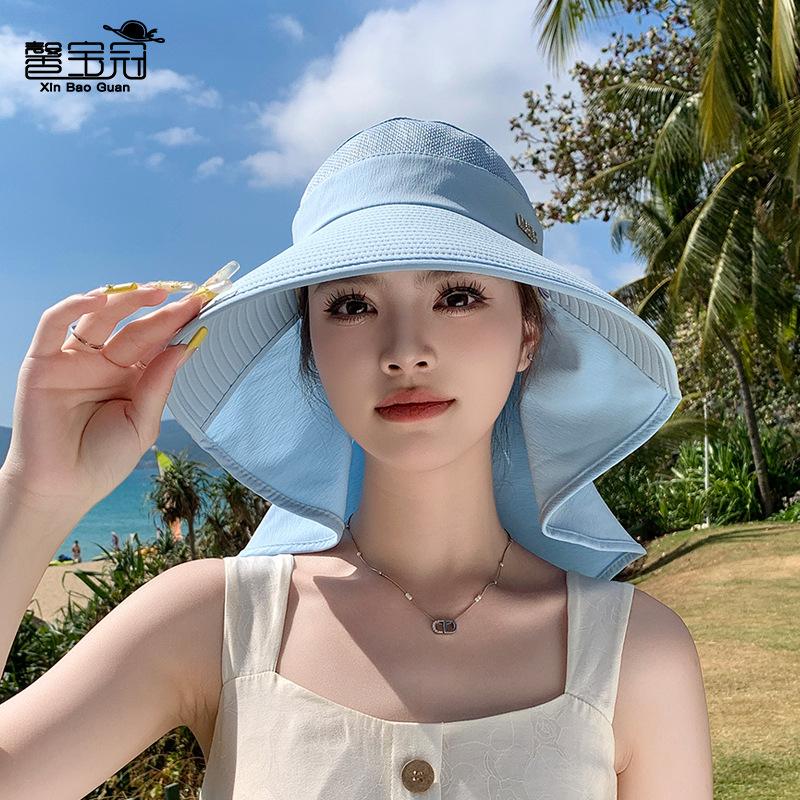 Big brim sun hat children's summer outdoor sun protection hat cycling shawl neck protection bucket hat versatile fashion empty top hat