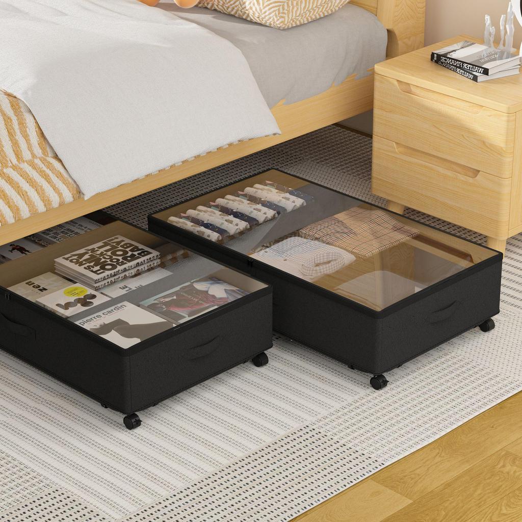 Large Under-Bed Storage Box with Wheels & Dustproof Fabric Lid