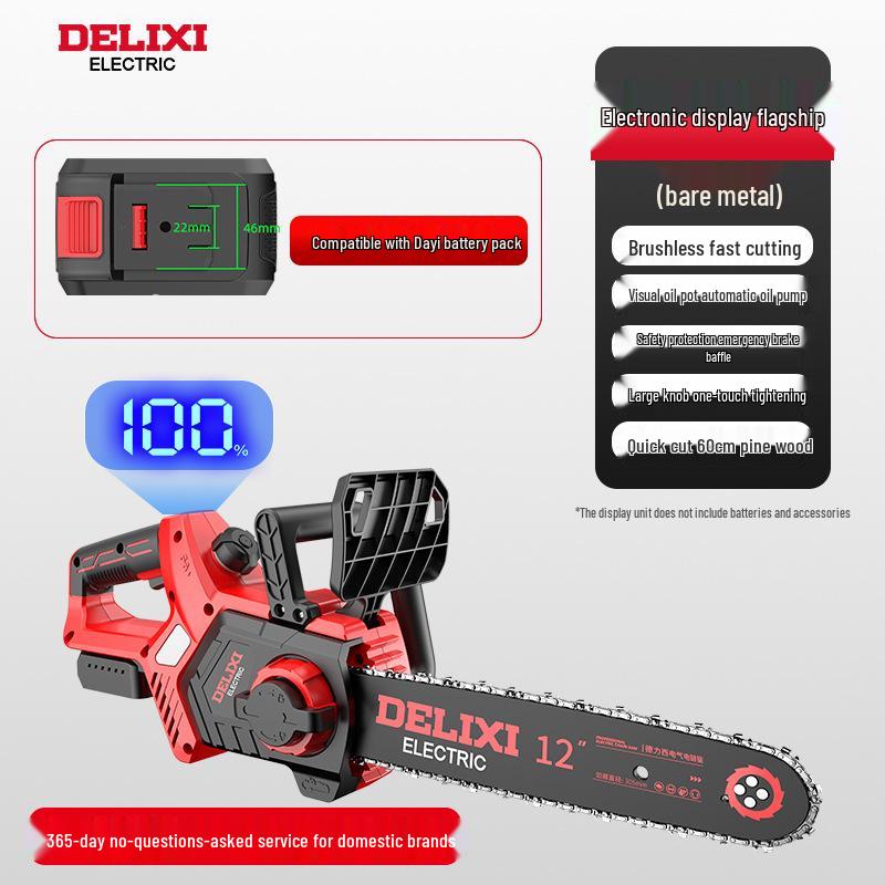 Delixi 12" Brushless Cordless Chainsaw with Lithium Battery for Logging & Wood Splitting