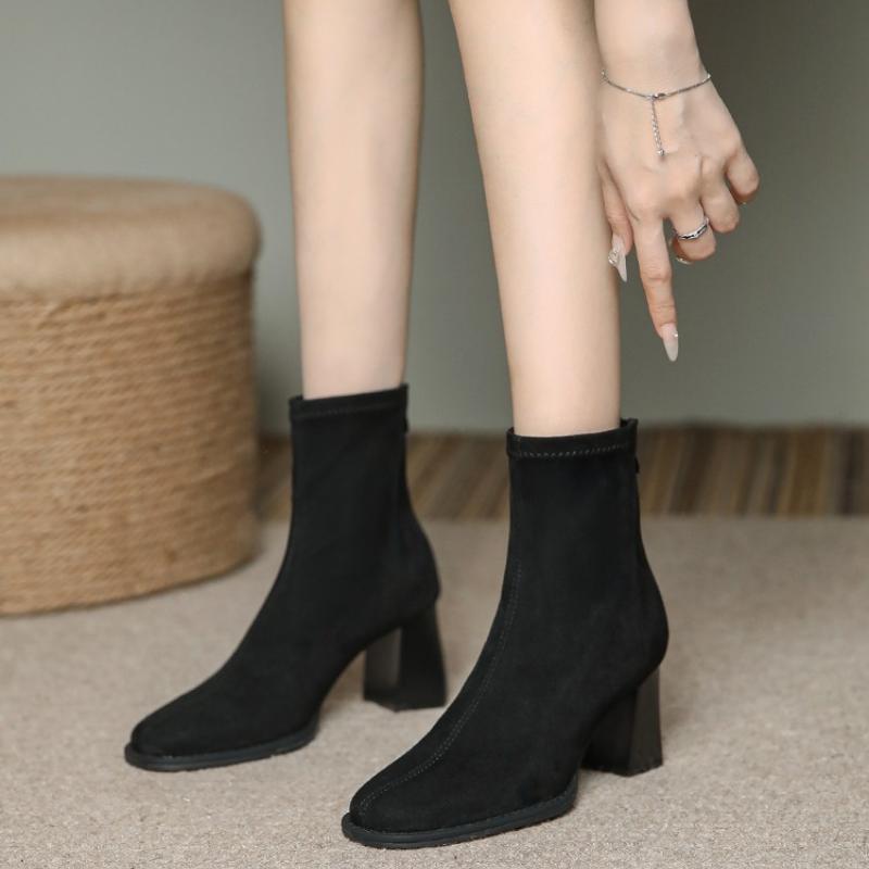 

High Heels Women Ankle Boots 2025 Winter Fashion Suede Heeled Boots New Square Toe Elegant Women s Ankle Boots 35 чорний