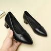 Жіночі М'які Туфлі-човники з неглибоким вирізом на середньому підборі для офісу, ПУ шкіра, однотонні, на квадратному підборі, весна-осінь, гострий носок, м'яка підошва, лофери