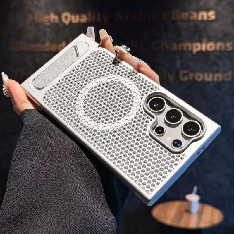 Custodia Magnetica Per Magsafe Raffreddamento Dissipazione del Calore Traspirante Per Samsung S26 Ultra S25 S24 Plus Supporto Pieghevole Cover