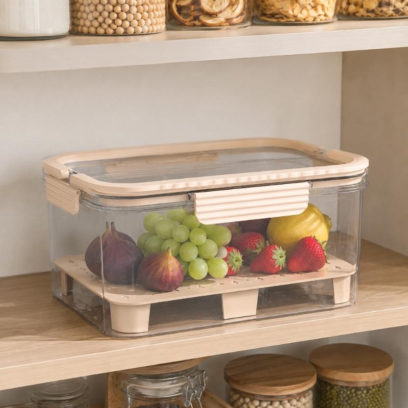 PET Produce Storage Container with Lid and Carry Handles, Clear Food Box for Refrigerator Shelf, Countertop, and Lunch Prep