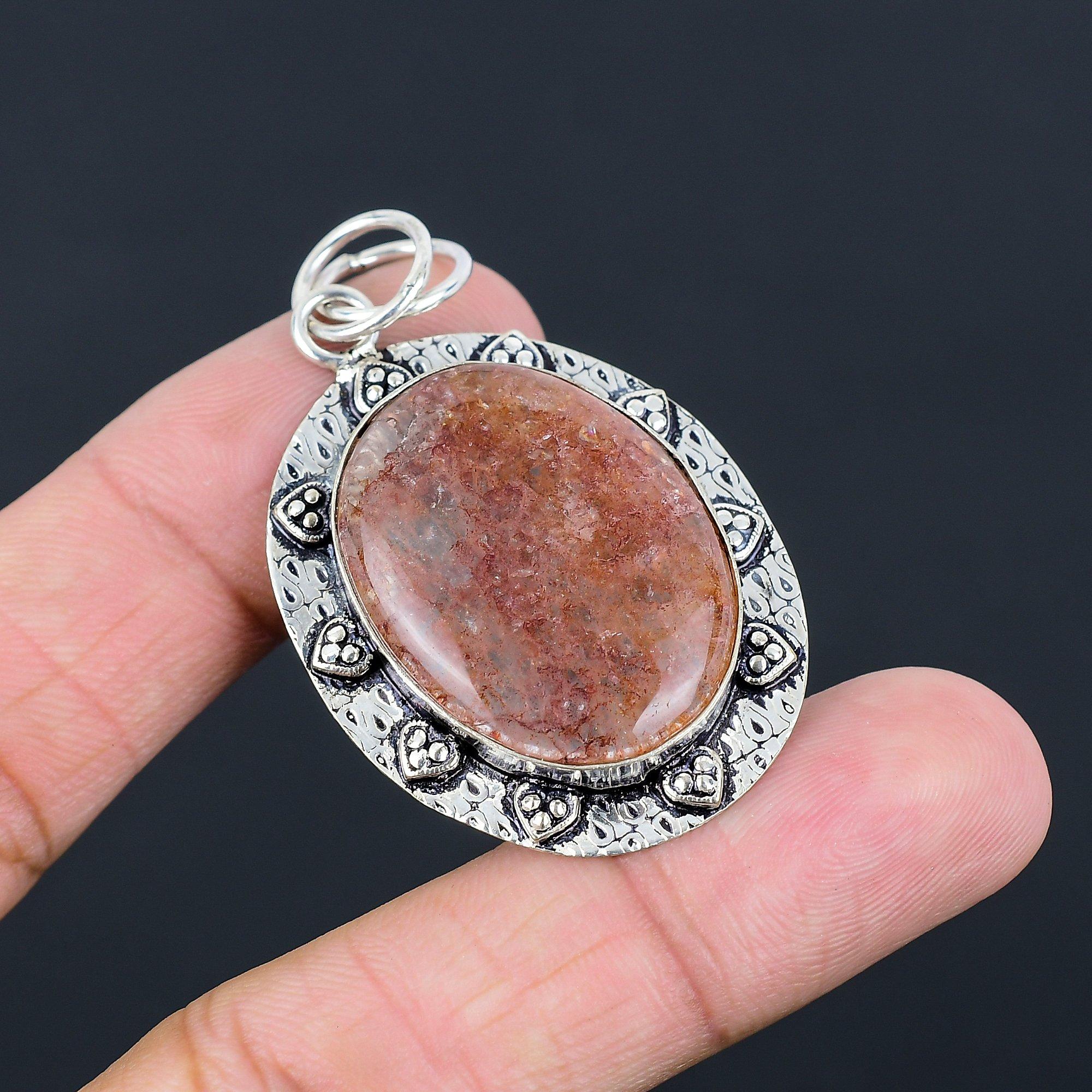 Friendship Day Deal Sterling Silver Strawberry Quartz Stone Wife Pendant Jewelry