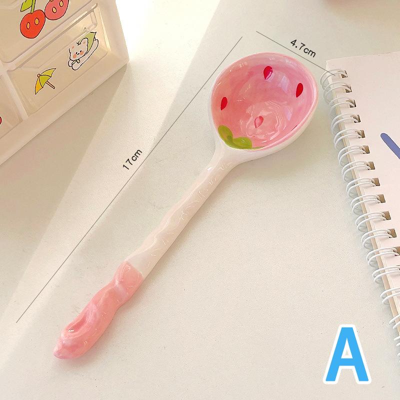 

Прекрасная ложка в форме арбуза и клубники Керамические ложки для хлопьев Ложки для супа рамен Сервировочная ложка с фруктовым узором