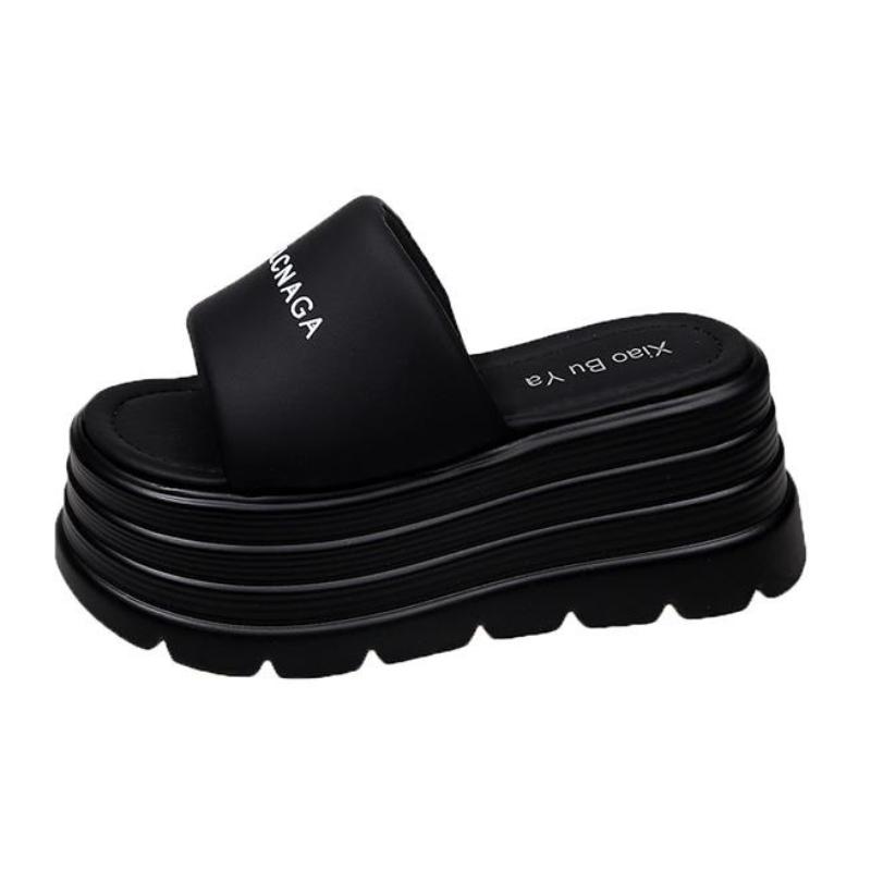 

Блестящие яркие стразы на толстой подошве, дизайнерские брендовые женские тапочки, туфли на плоской подошве с открытым носком, модные сексуальные женские туфли для отдыха на открытом воздухе 8 см 34 чёрный