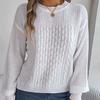 GMXIA Women's Fashion Casual Solid Color Autumn Winter Long Sleeve Round Neck Loose Twist Lantern Sleeve Pullover Sweater