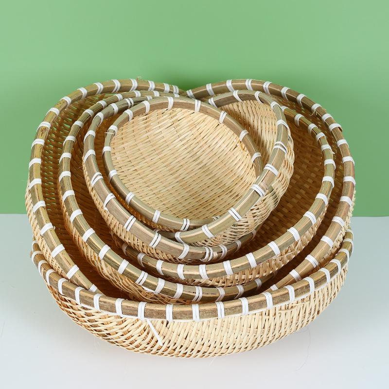 Round Handmade Bamboo Storage & Winnowing Basket - Farmhouse Fruit & Vegetable Basket