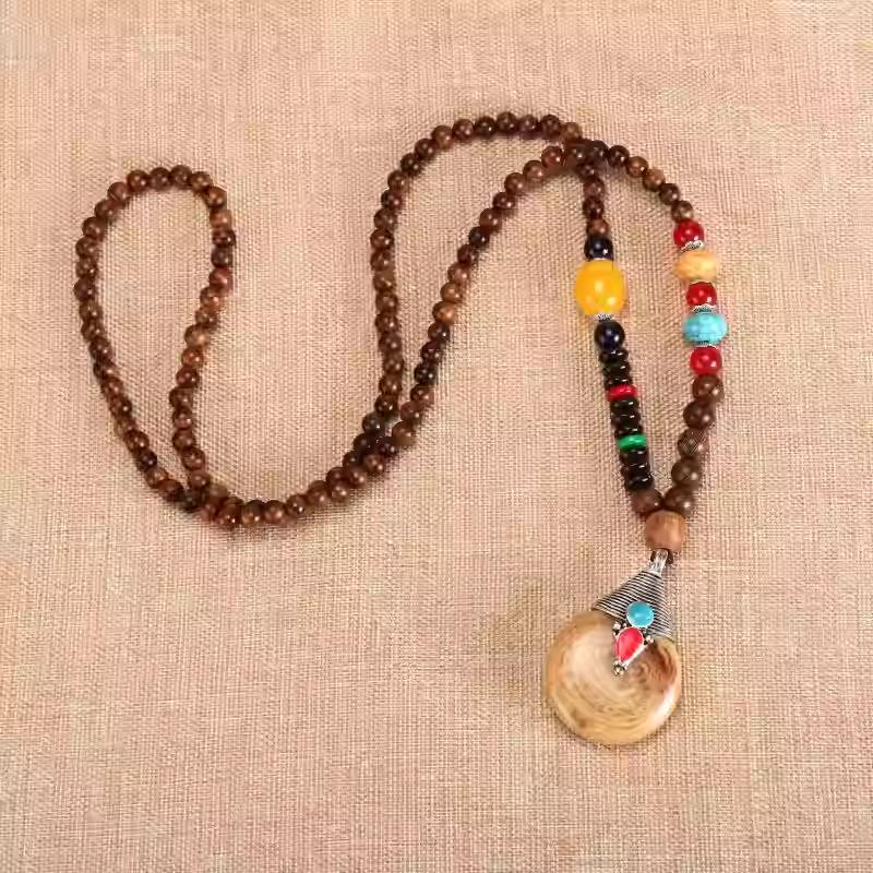 Trendy Unisex Wooden Bead Necklace: Versatile, High-End Pendant for Sweater Chains and Cotton Linen Attire